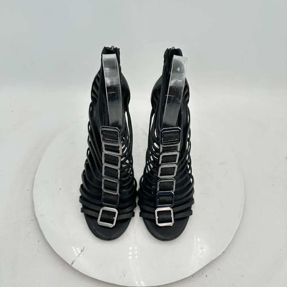 Tory Burch Women Size 7.5M Black Leather Strappy Black Heels Stiletto Shoes